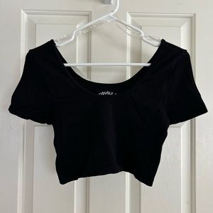 Ribbed crop scoop-neck top
